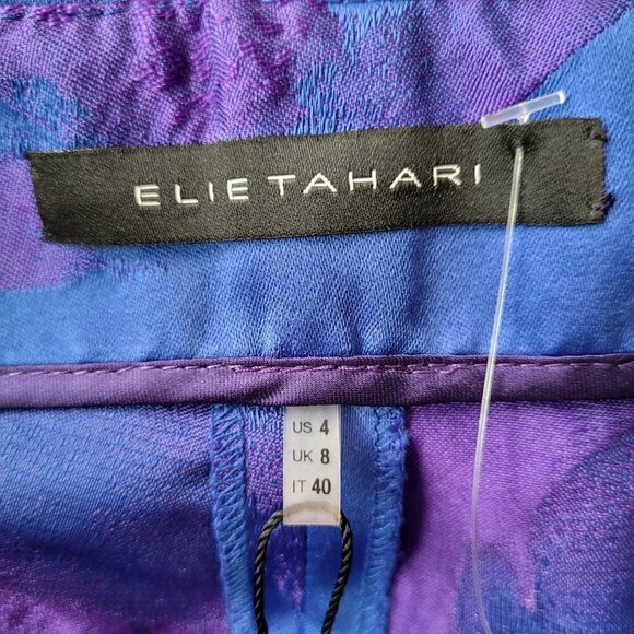 NWT Elie Tahari Melissa Ultraviolet Jacquard Straight Leg Cropped Pants - Picture 7 of 10